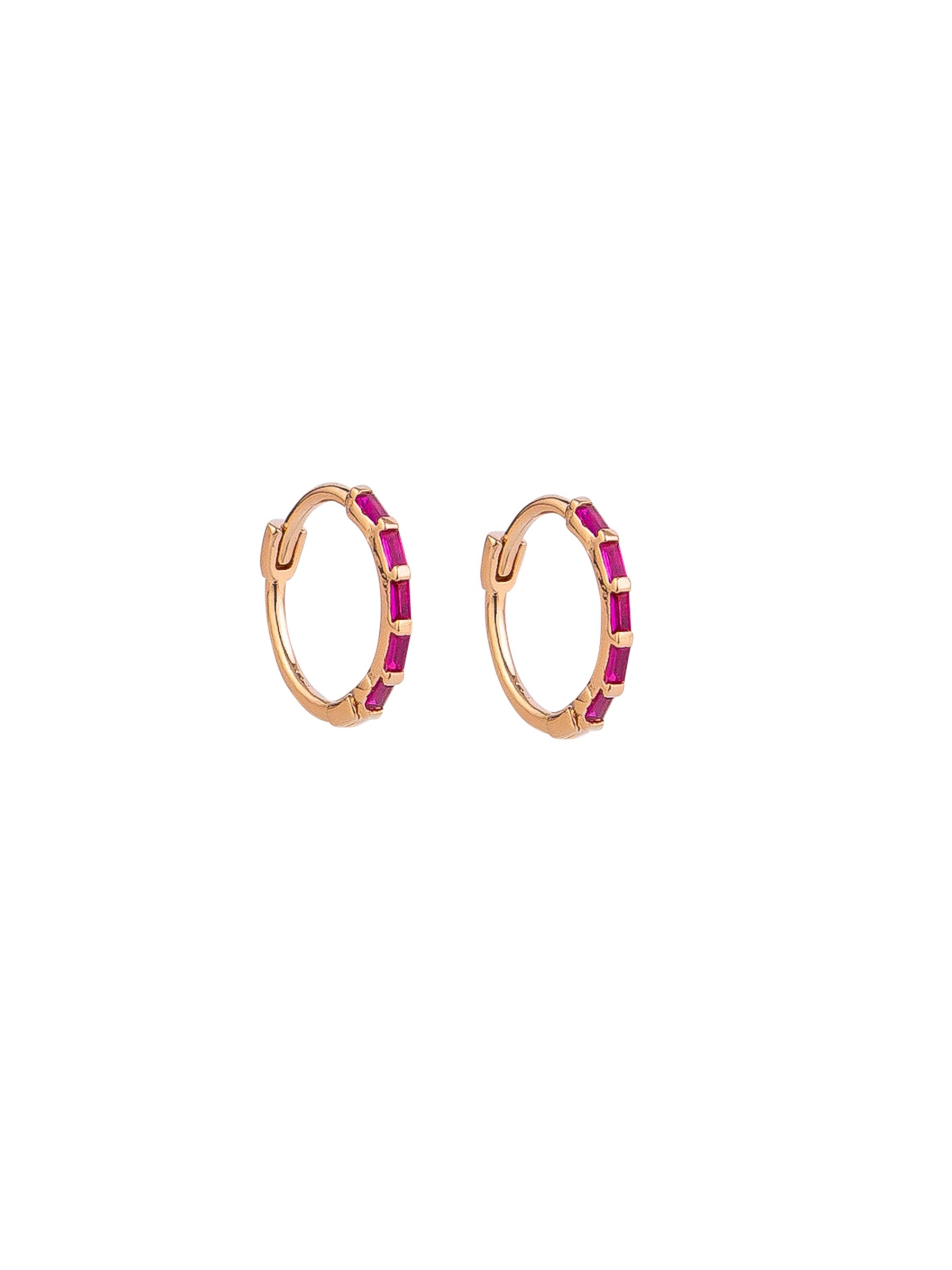 Mini Huggie Earrings, Ruby  - Rose Gold