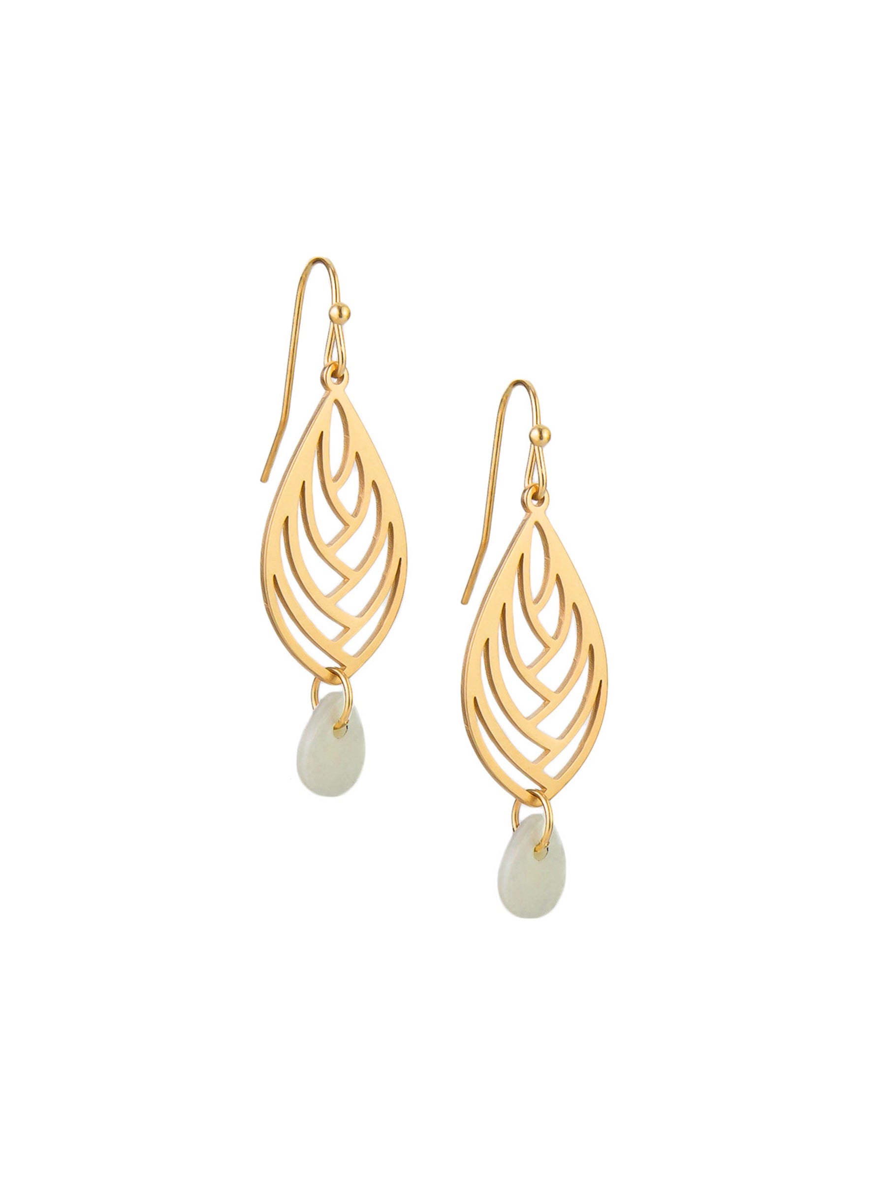 Leaf & Shell Hanging Drop Earrings - Gold