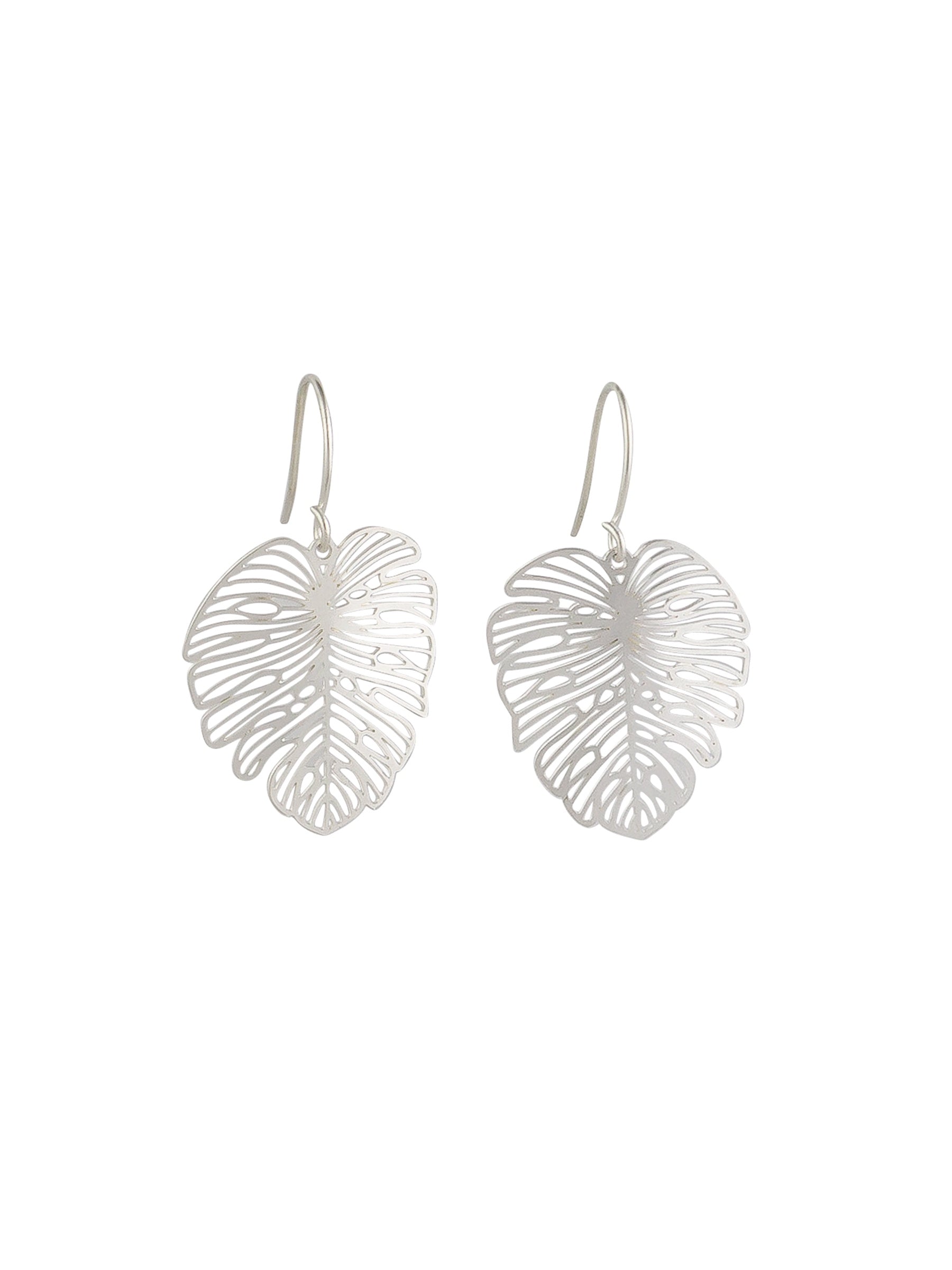 Monstera Small Drop Earrings - Silver