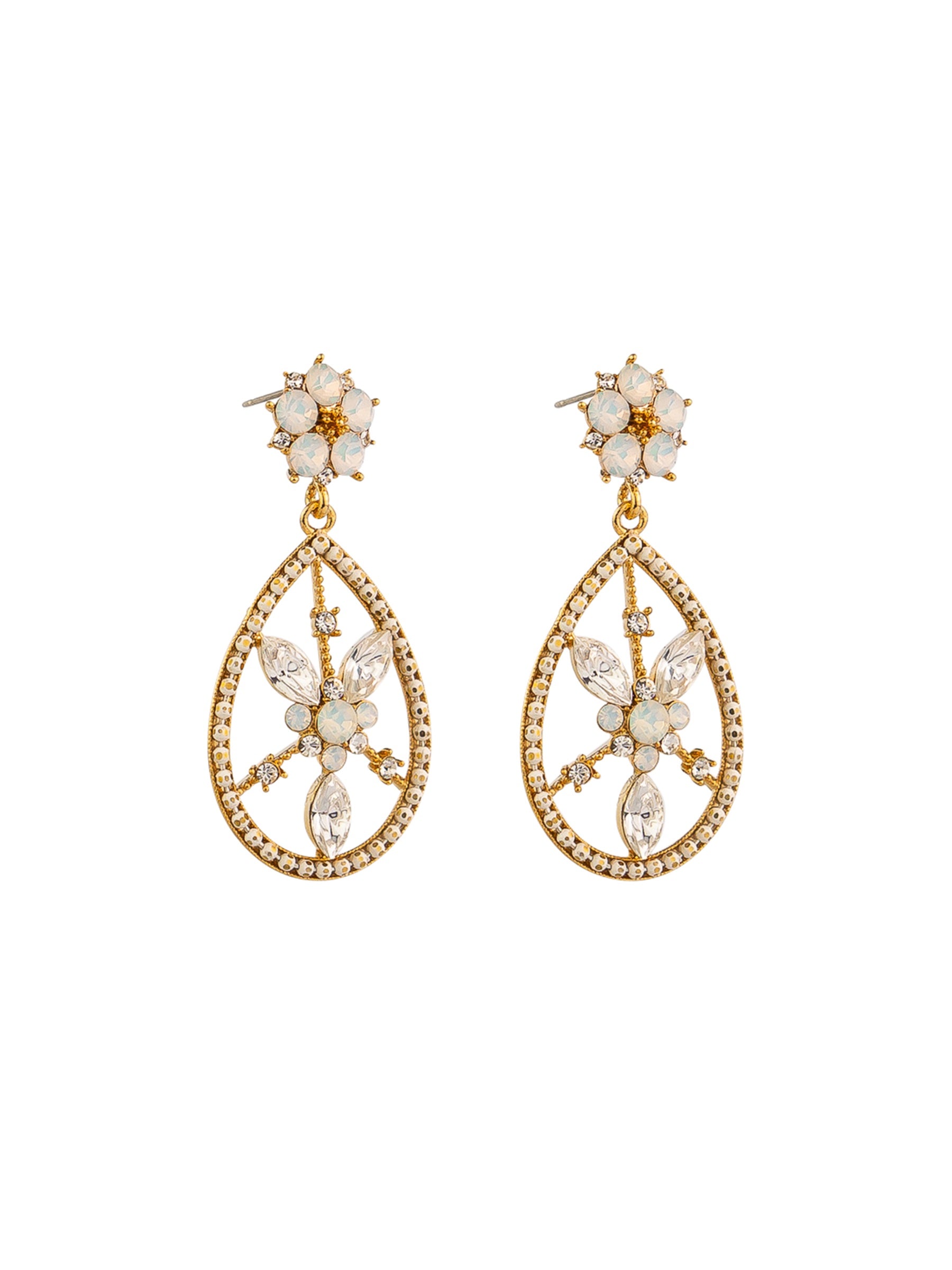 Florence Crystal Stud Drop Earrings - Gold