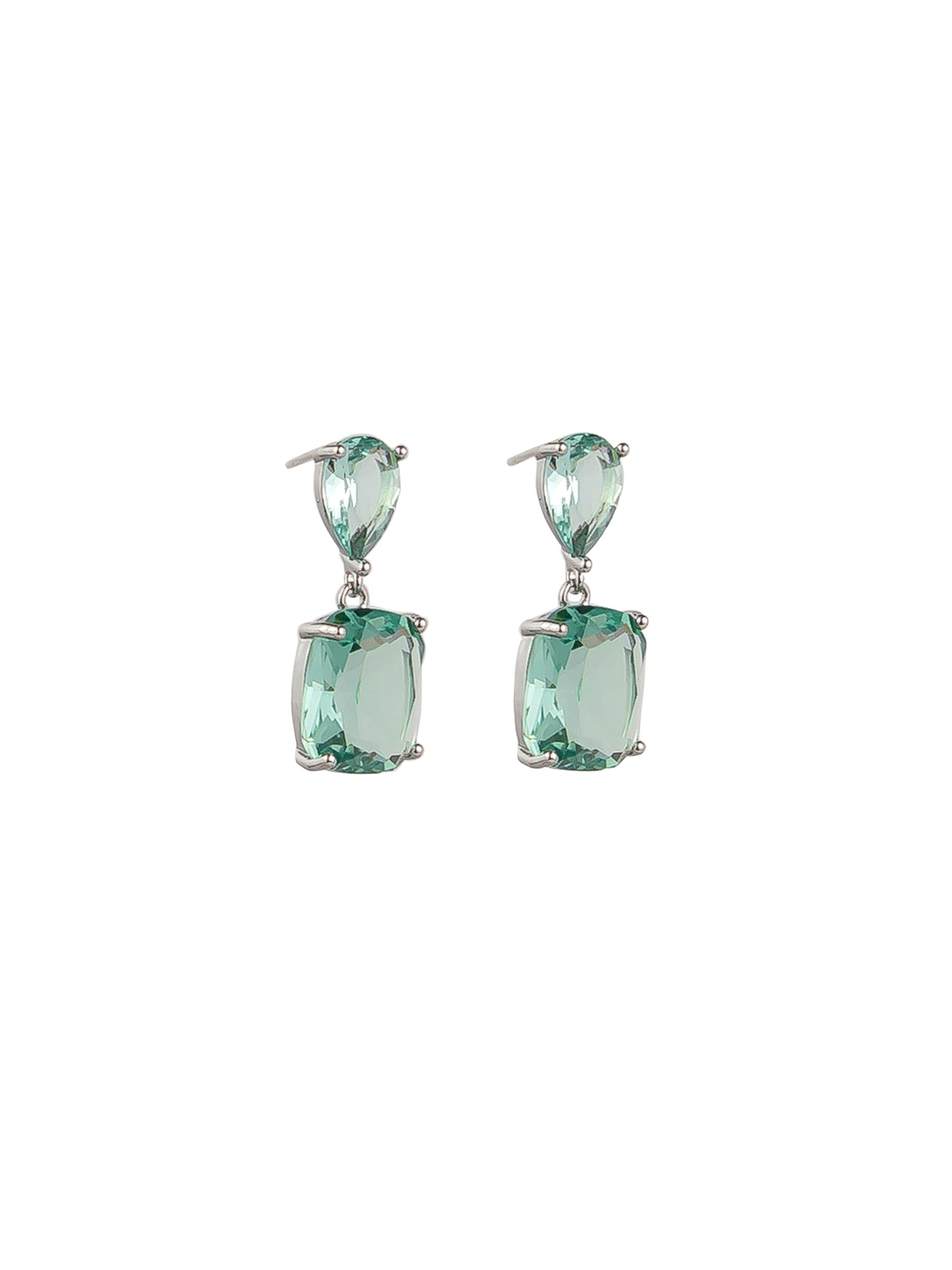 Double Trouble Crystal Drop Earrings,  Aquamarine - Silver