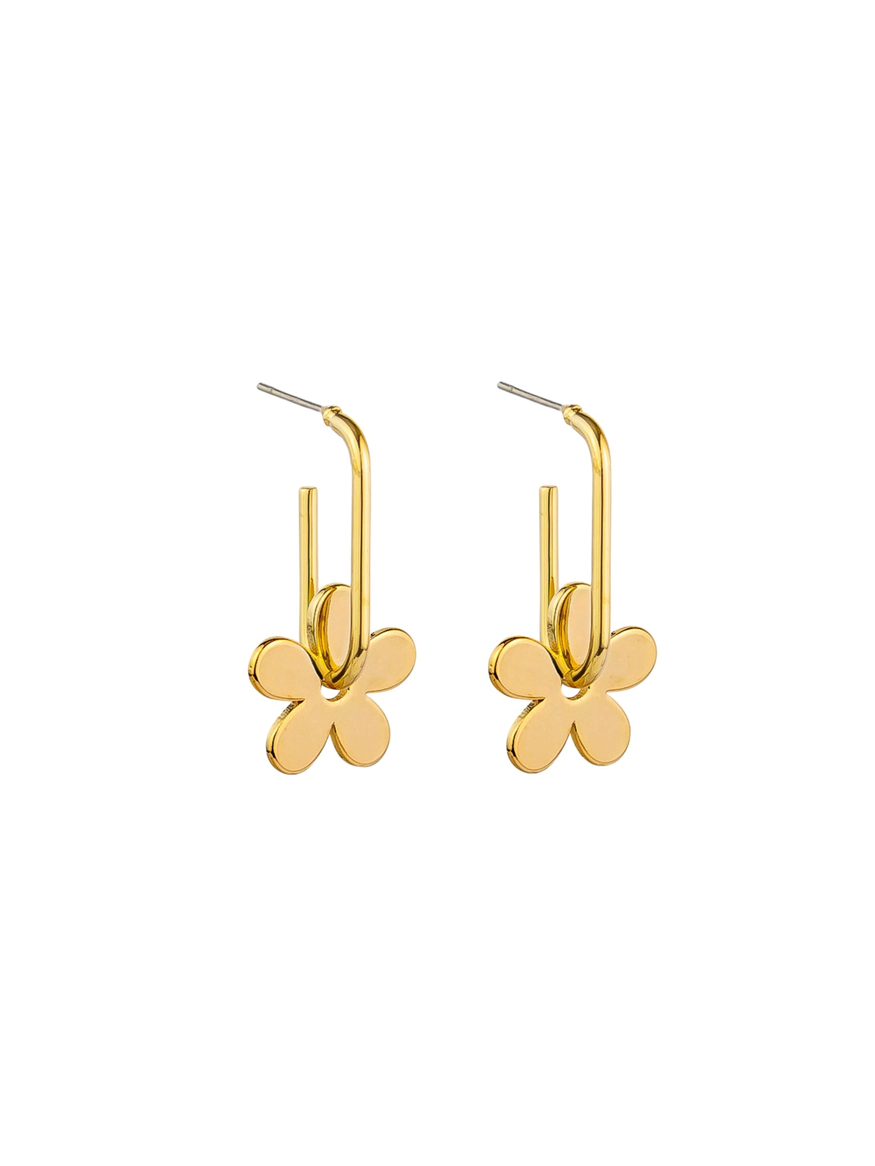 Hanging Flower Drop Stud Earrings - Gold