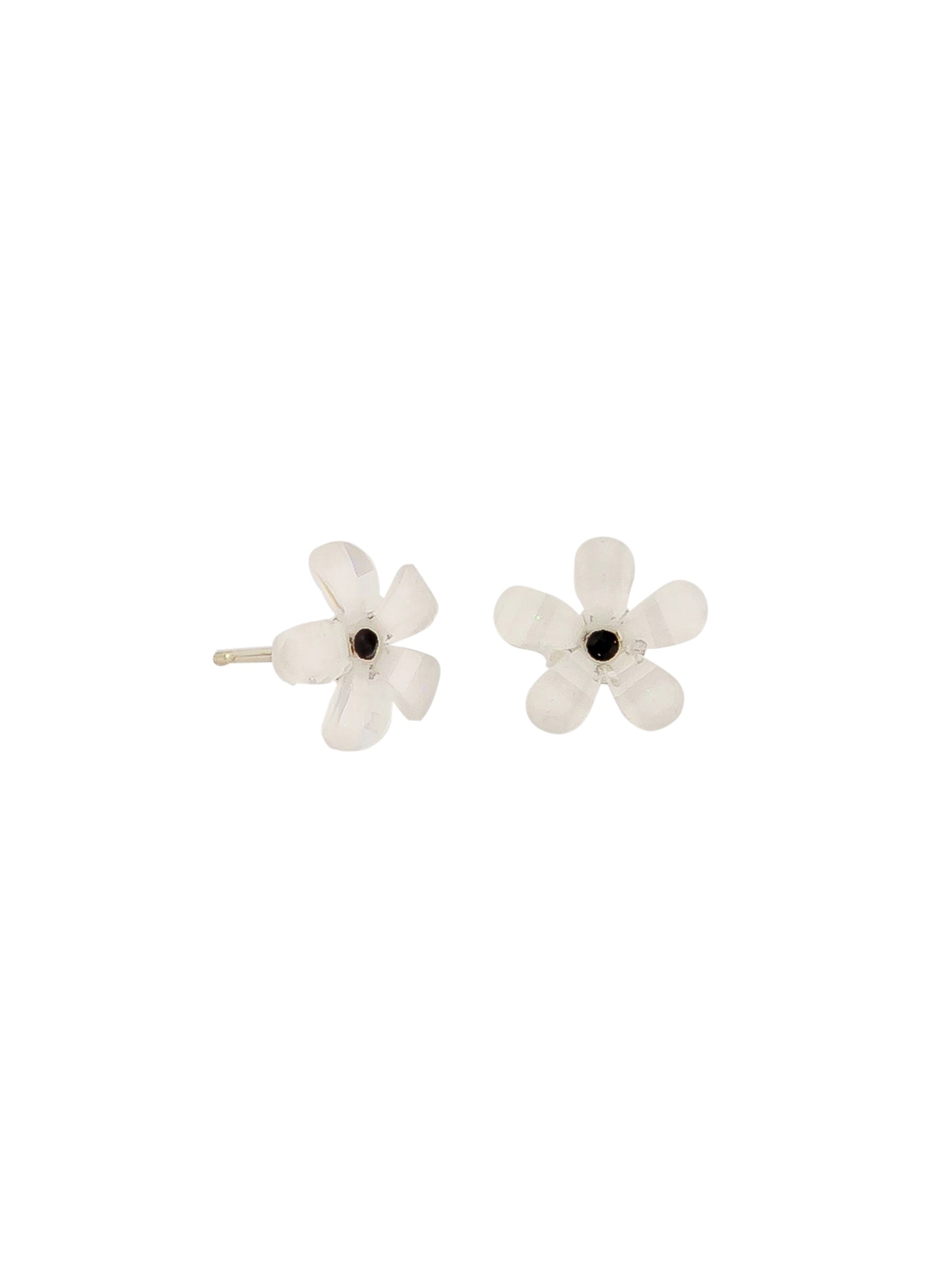 Blossom Flower Stud Earrings, White - Silver