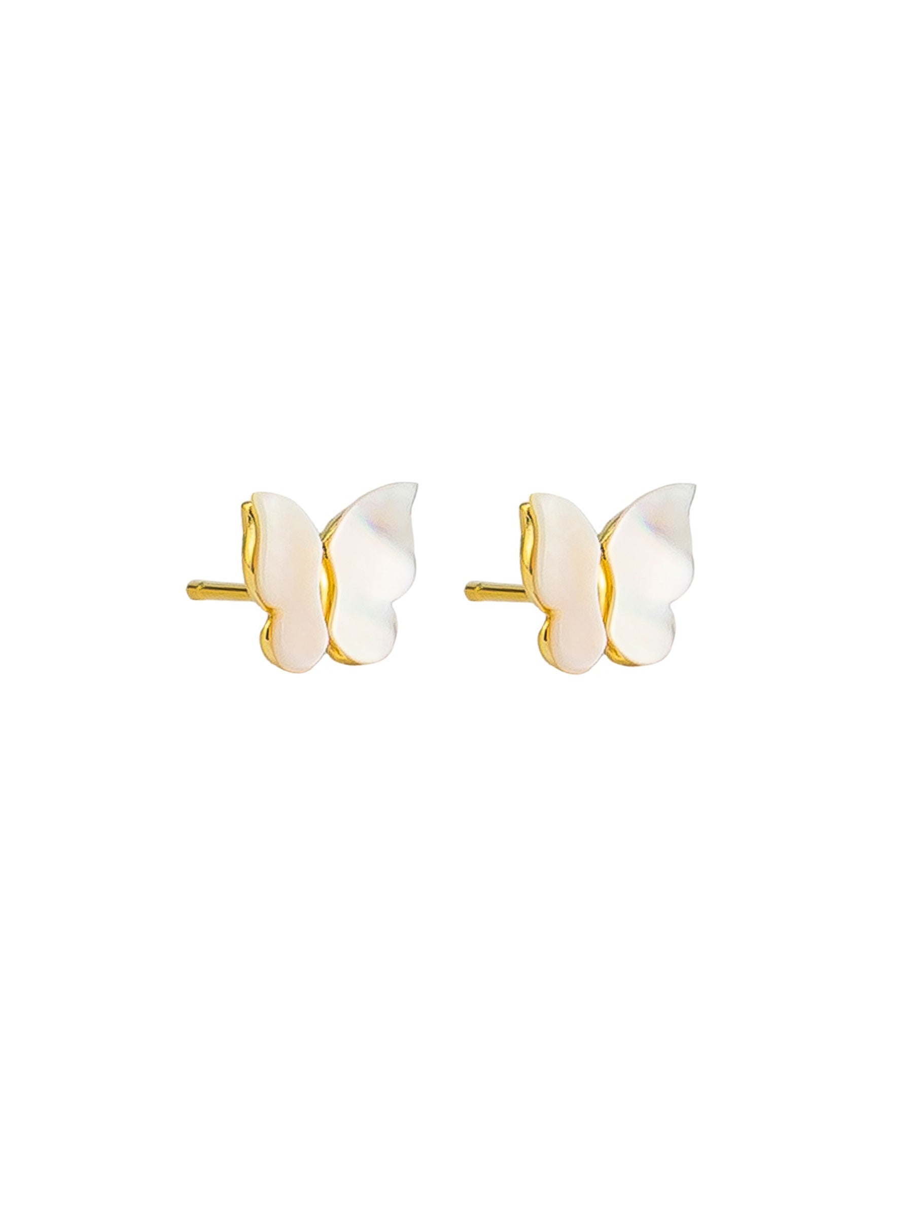 Butterfly Pearl Stud Earrings - Gold