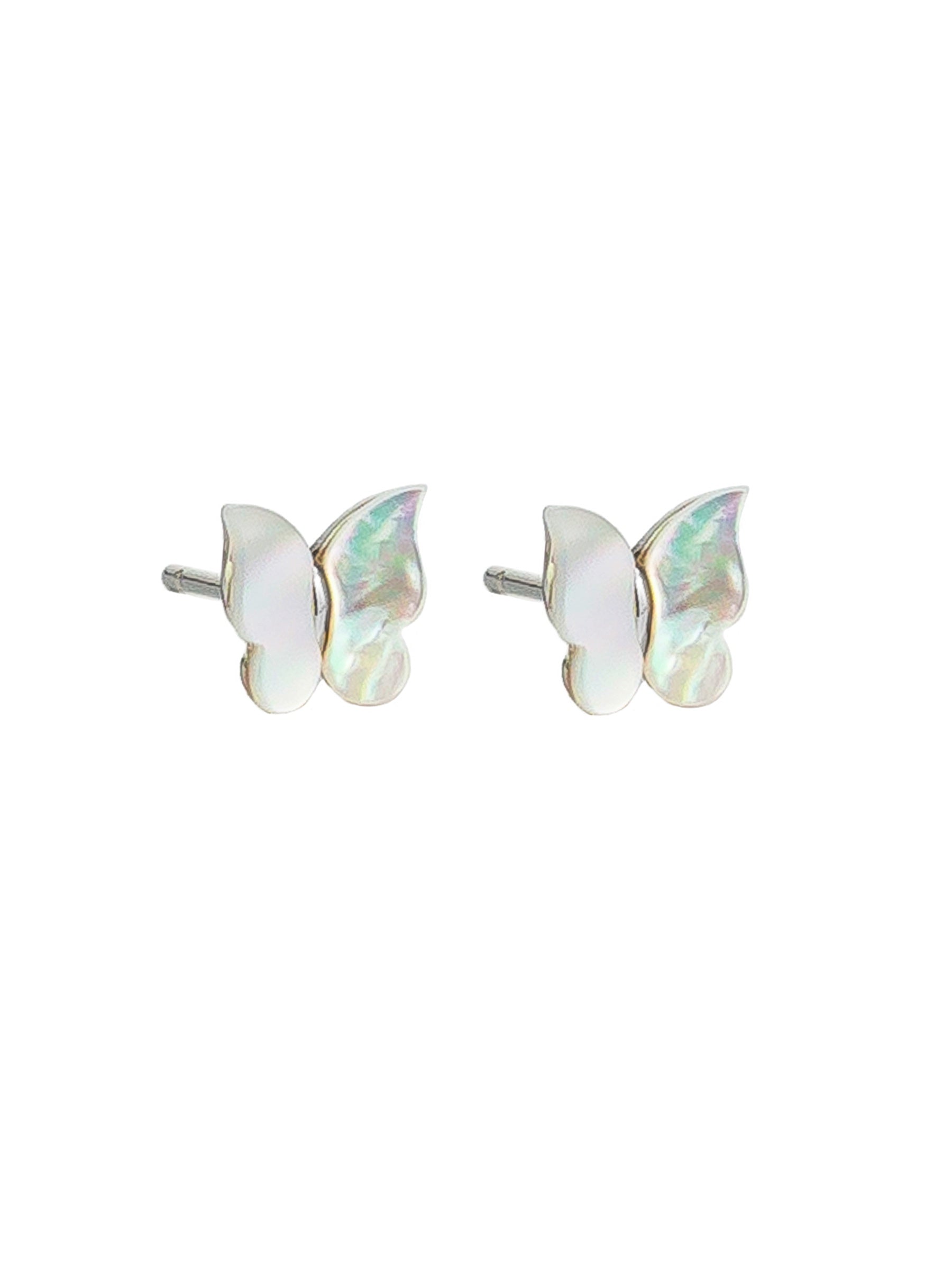 Pearl Butterfly Stud Earrings - Silver