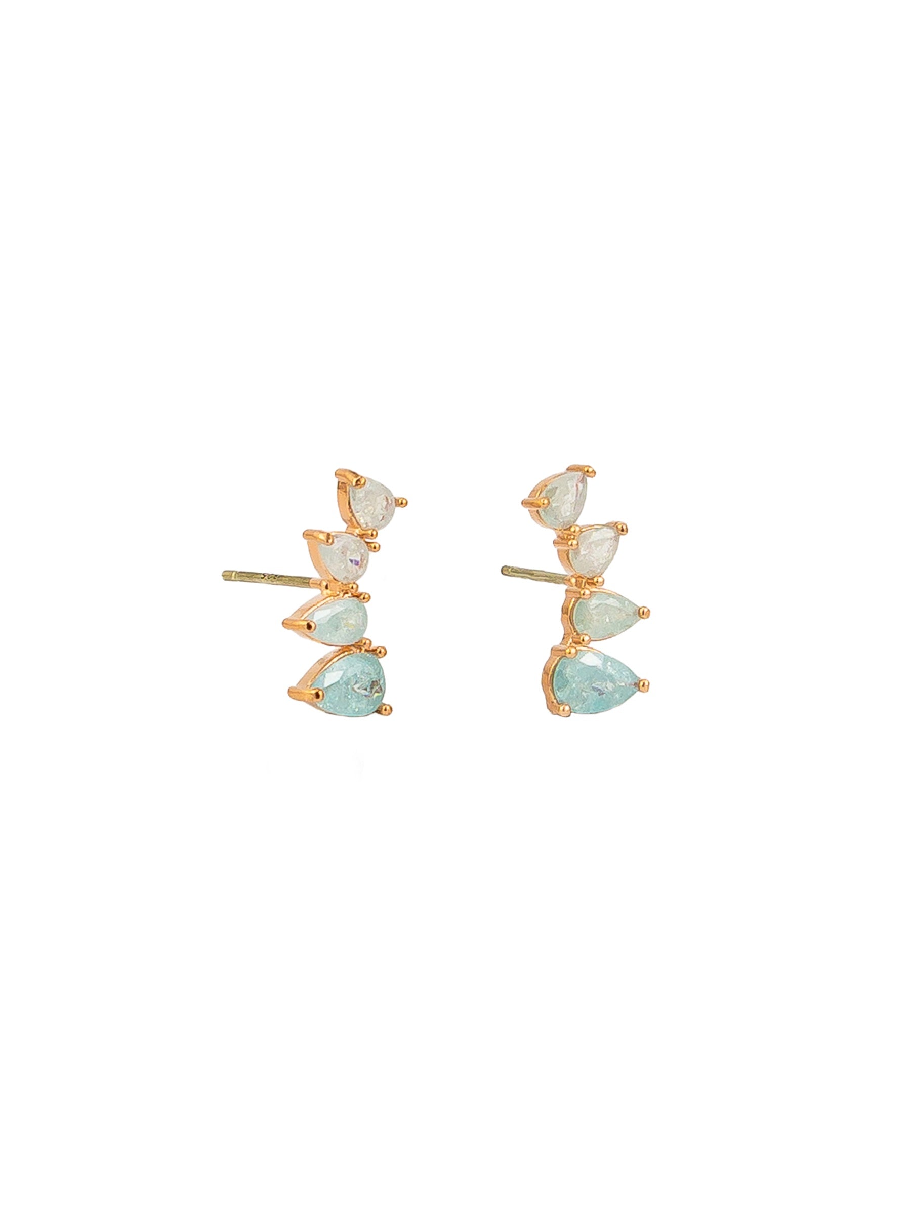 Tiara Stud Earrings, Aqua - Gold