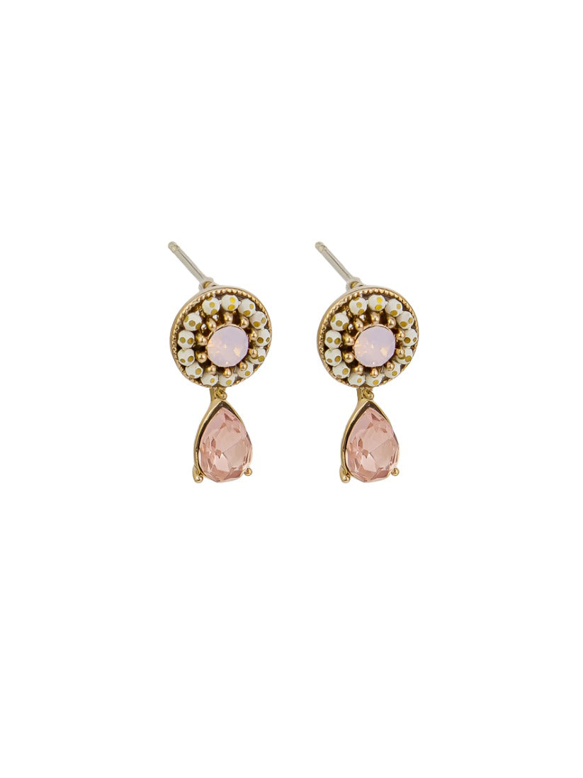 Emily Drop Stud Earrings, Rose Quartz  - Gold