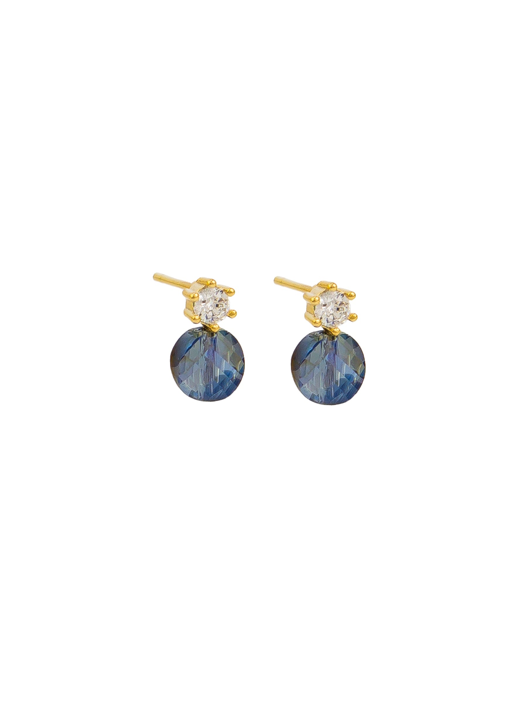Luna Crystal Stud Earrings, Blue - Gold