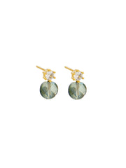Luna Crystal Stud Earrings, Green - Gold