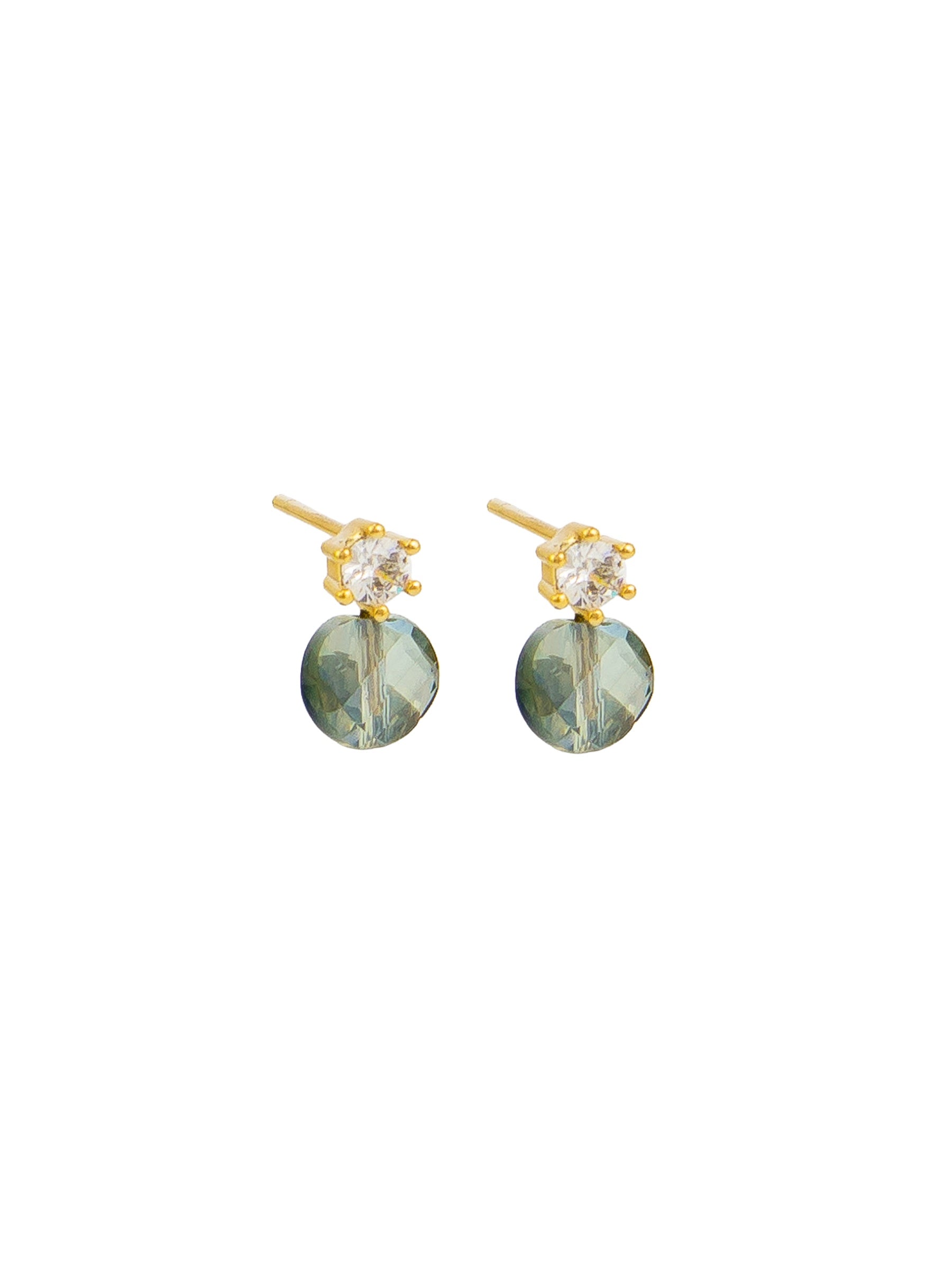 Luna Crystal Stud Earrings, Green - Gold