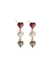 Love Triple Crystal Drop Stud Earrings - Rose Gold