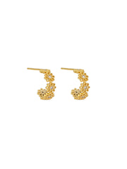 Flower Chain Mini Half Hoop Stud Earrings - Gold
