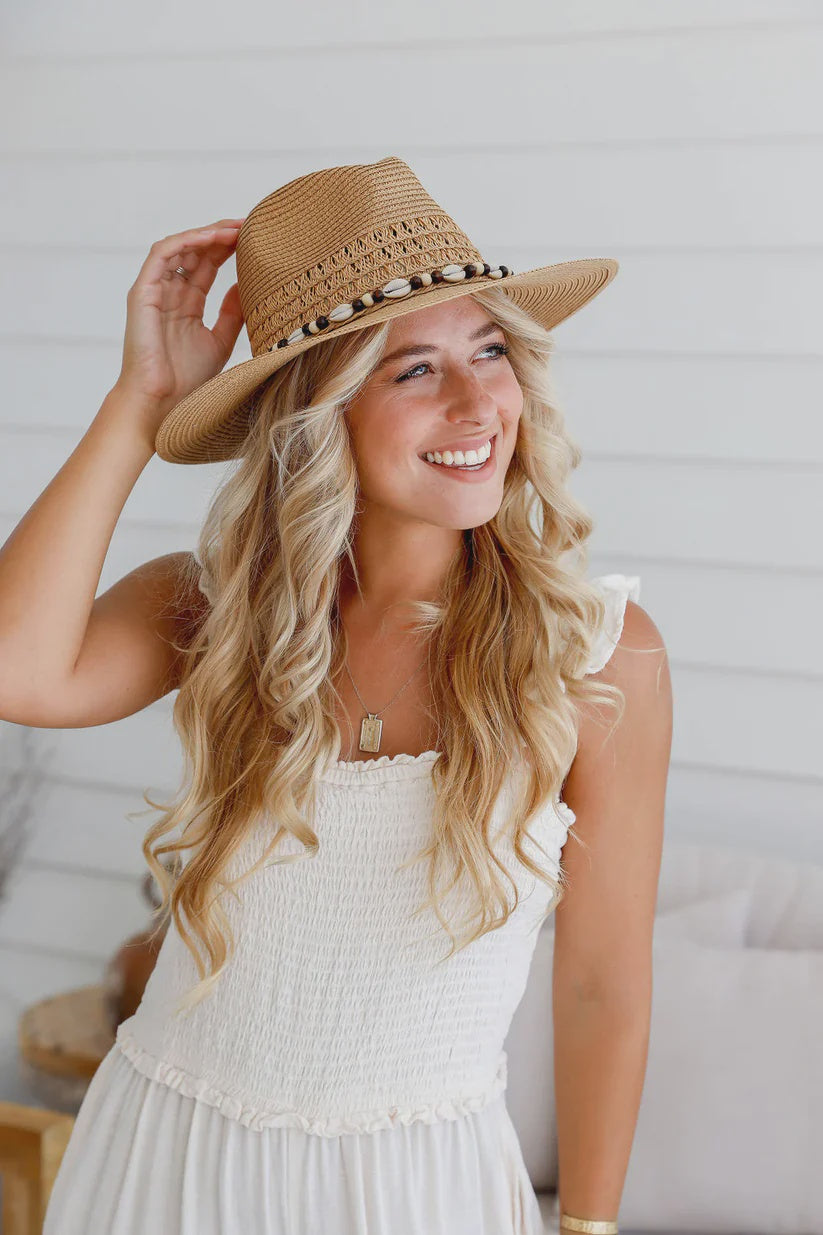 Ladies Panama Hat With Shell Detail