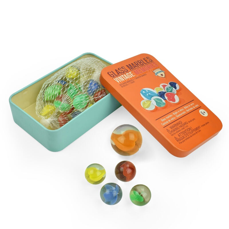 Glass Marbles in Tin