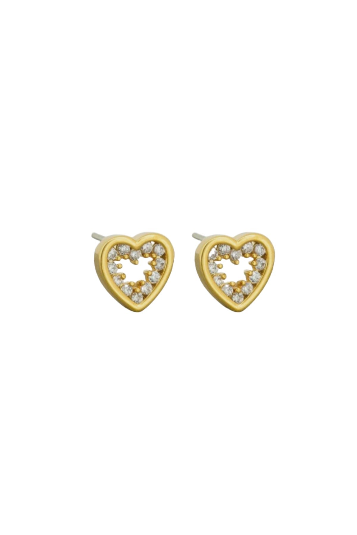 Crystal Edged Heart Stud Earrings - Gold