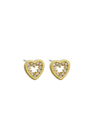 Crystal Edged Heart Stud Earrings - Gold