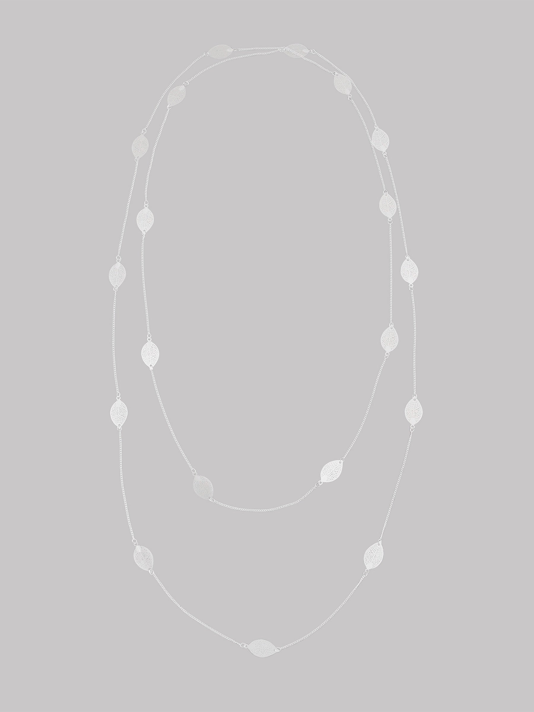 Leaf and Chain Necklace - Silver