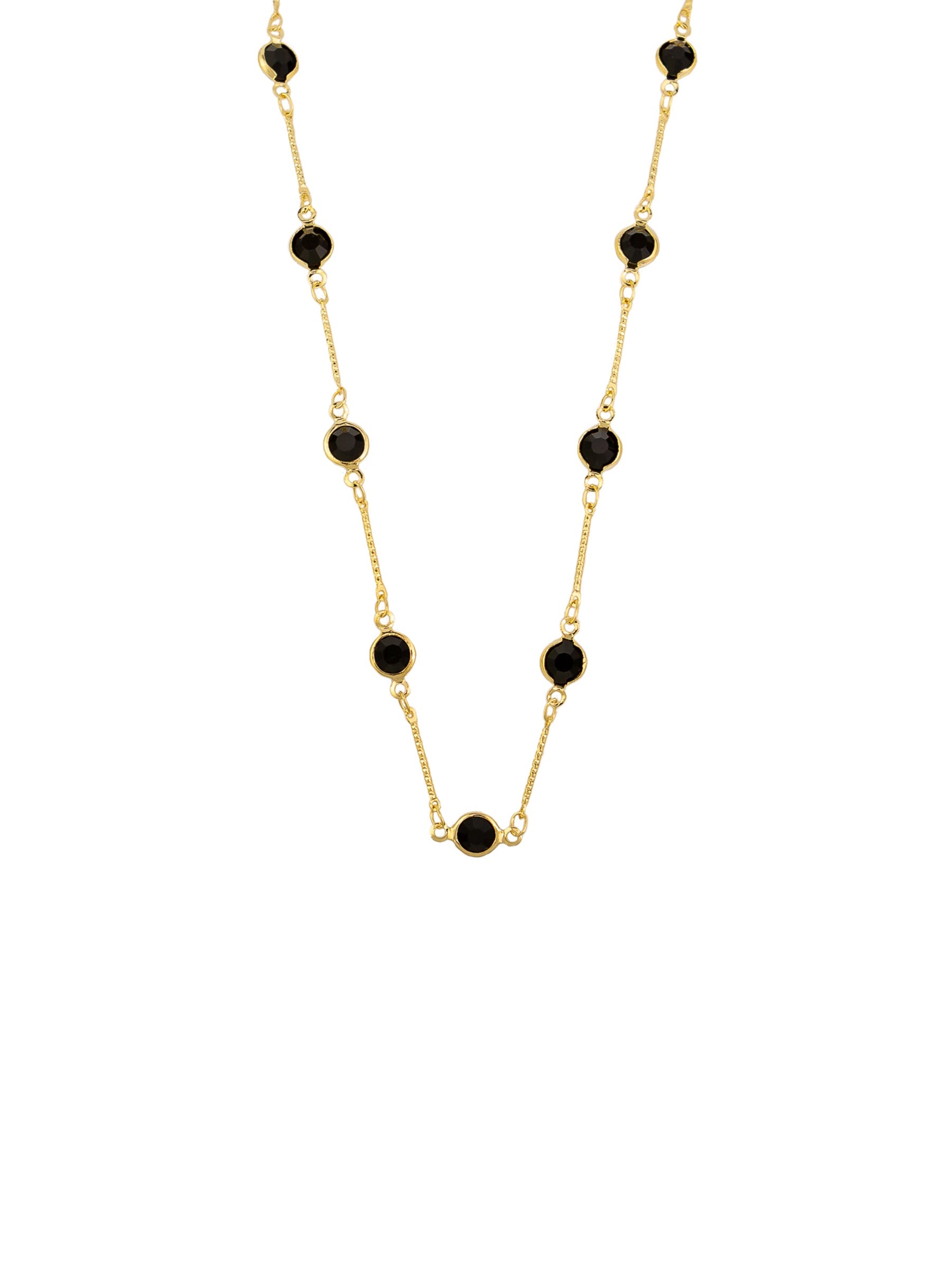 Bar Necklace, Black Crystal  - Gold