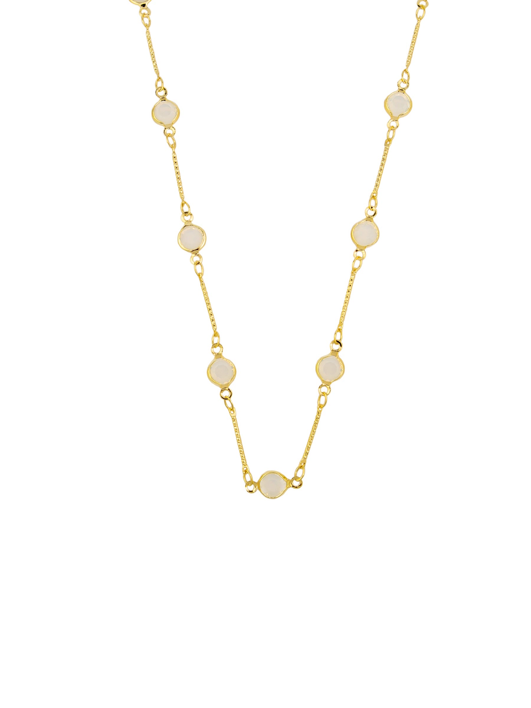 Bar Necklace, Milky Crystal - Gold