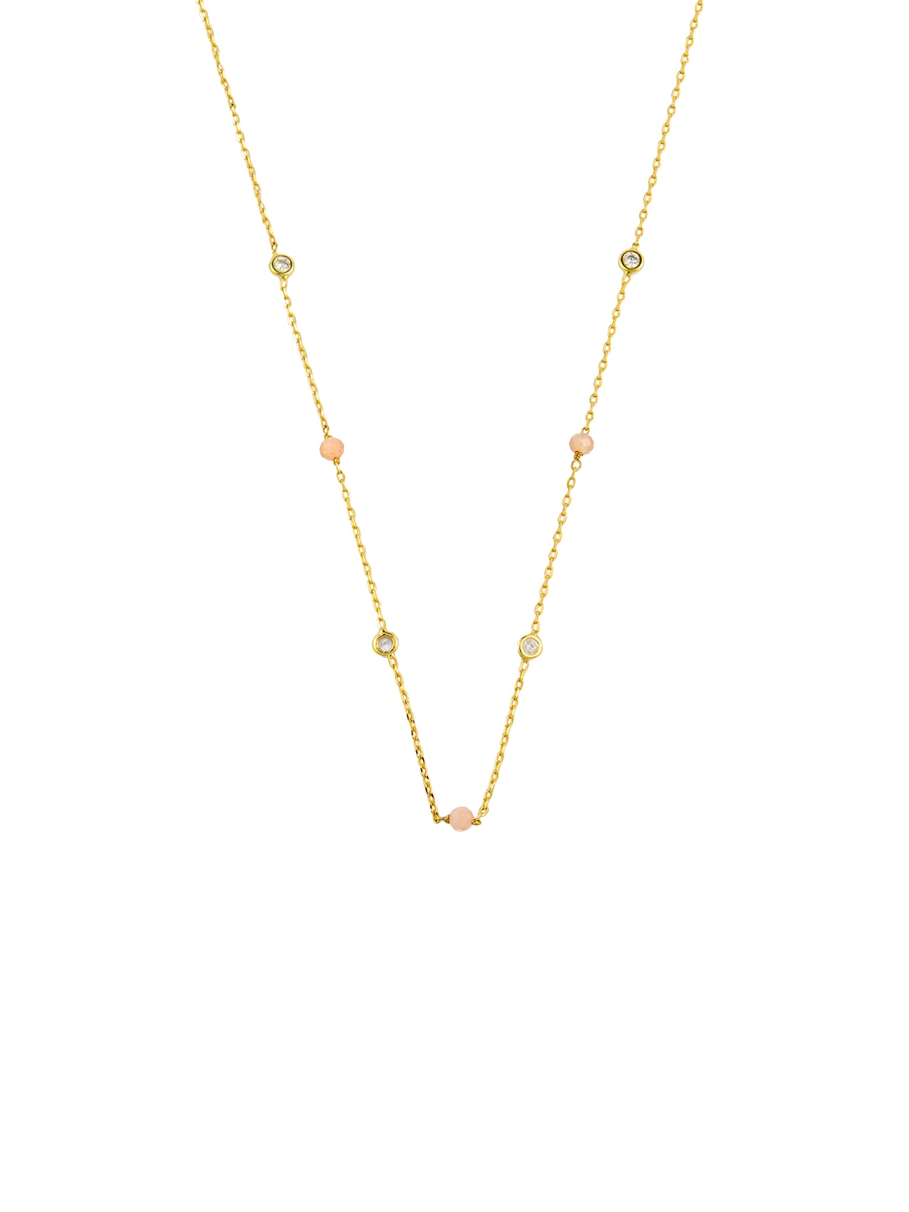 Rose Quartz & Crystal Chain Necklace - Gold