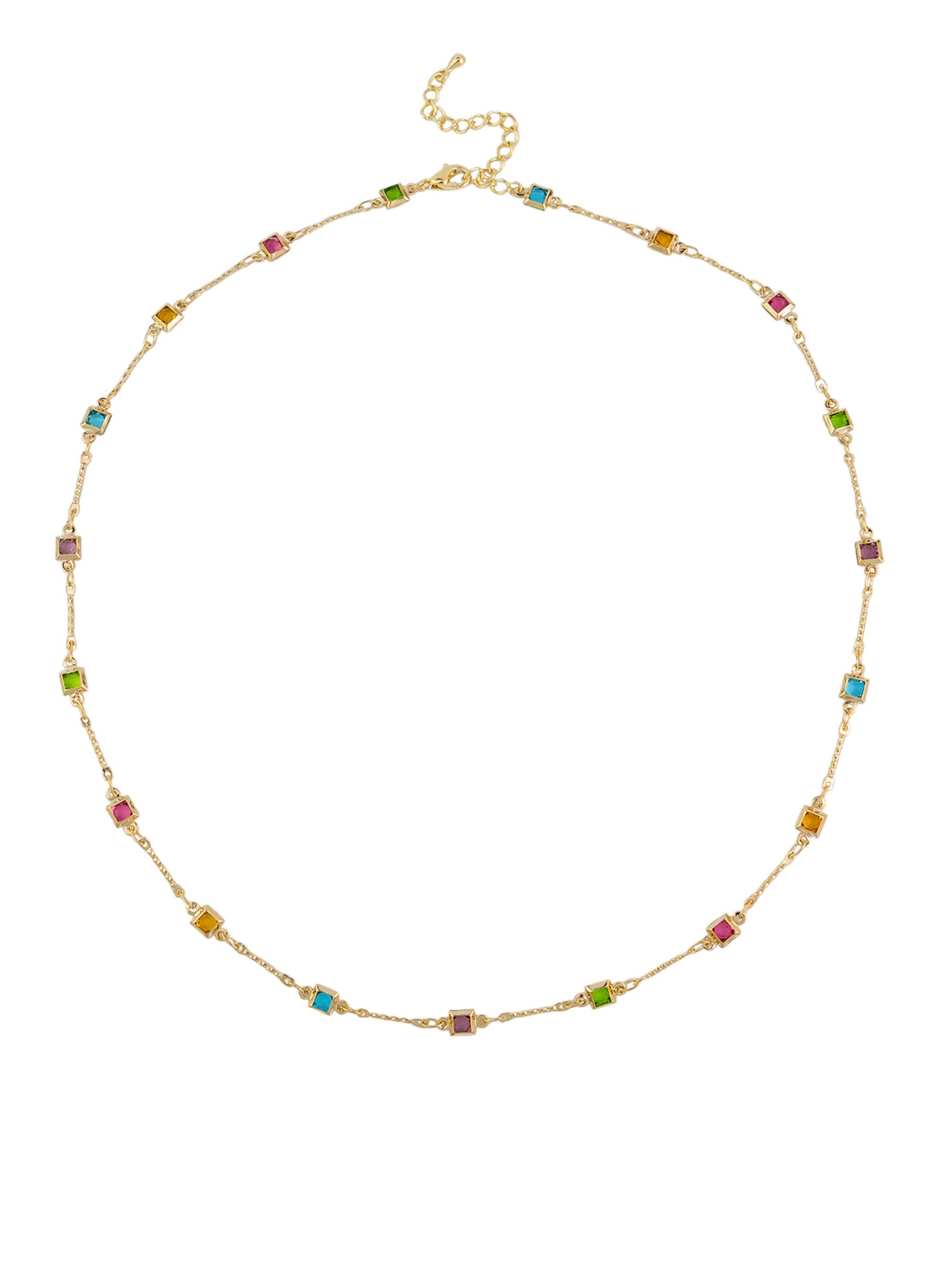 Multi Square Crystal Necklace - Gold