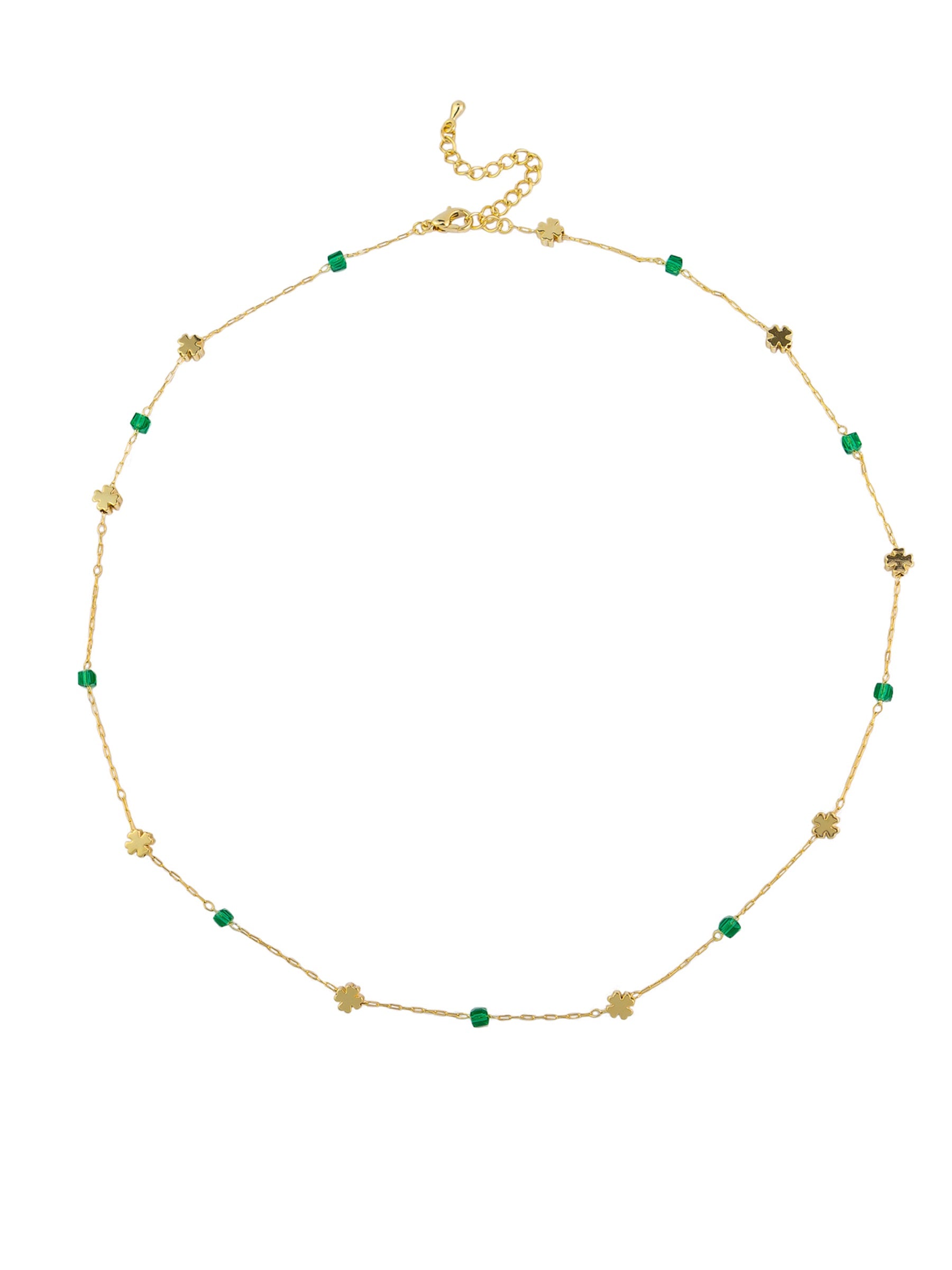 Four Leaf Clover Crystal Necklace - Gold