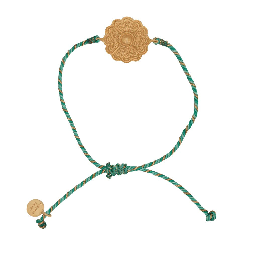 Adjustable Gold Plate Berber Pendant on Green Silk String