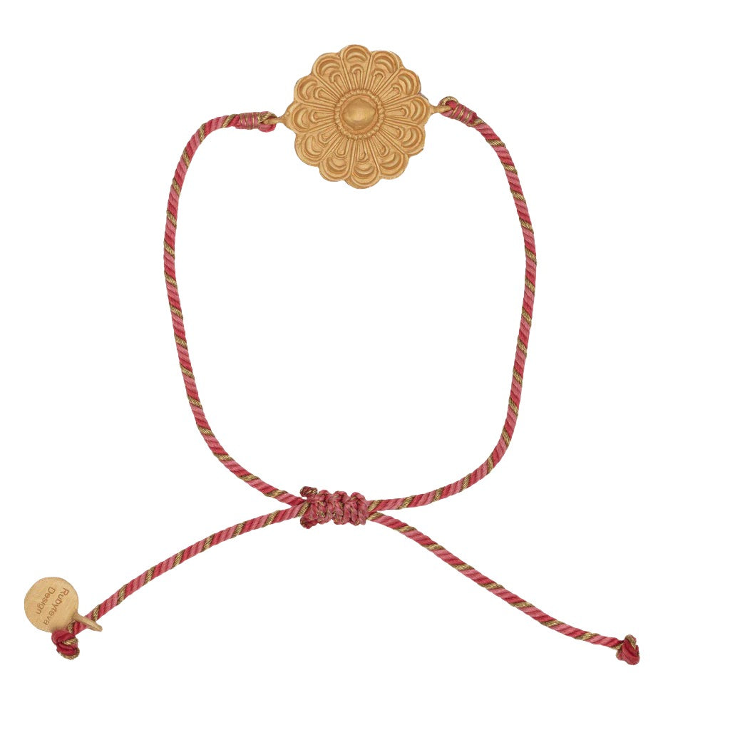 Gold Plate Berber Pendant Bracelet on Adjustable Pink Silk String