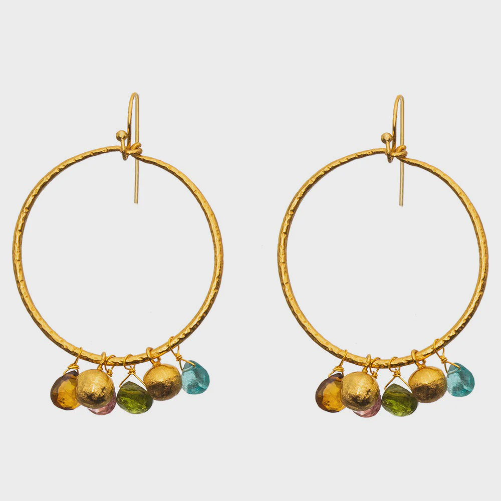 Gold Plate Hoop Earrings with faceted Multi Tourmaline