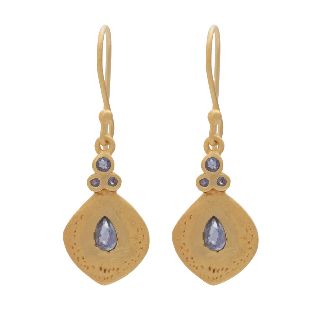 Gold Plate Pokhara Tear Drop Earrings with Lolite