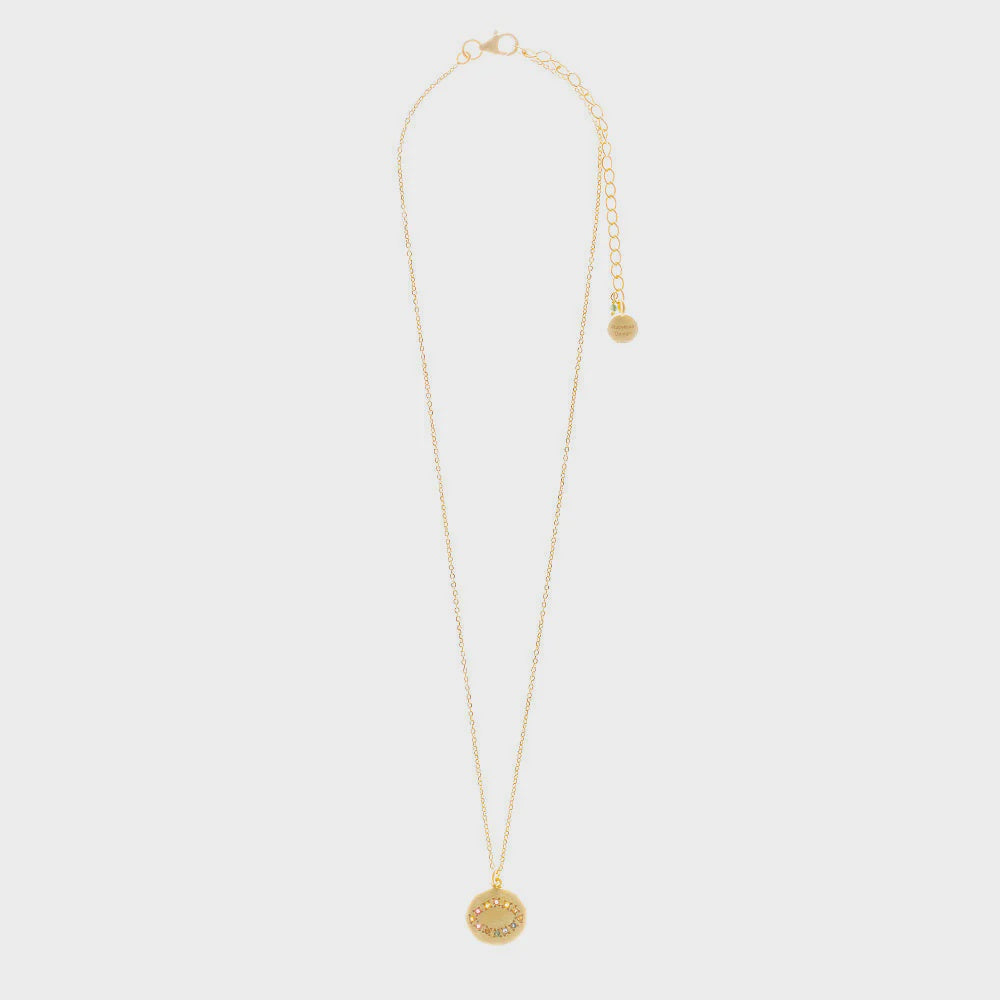 Gold Plate Eye Pendant with Multi Tourmaline