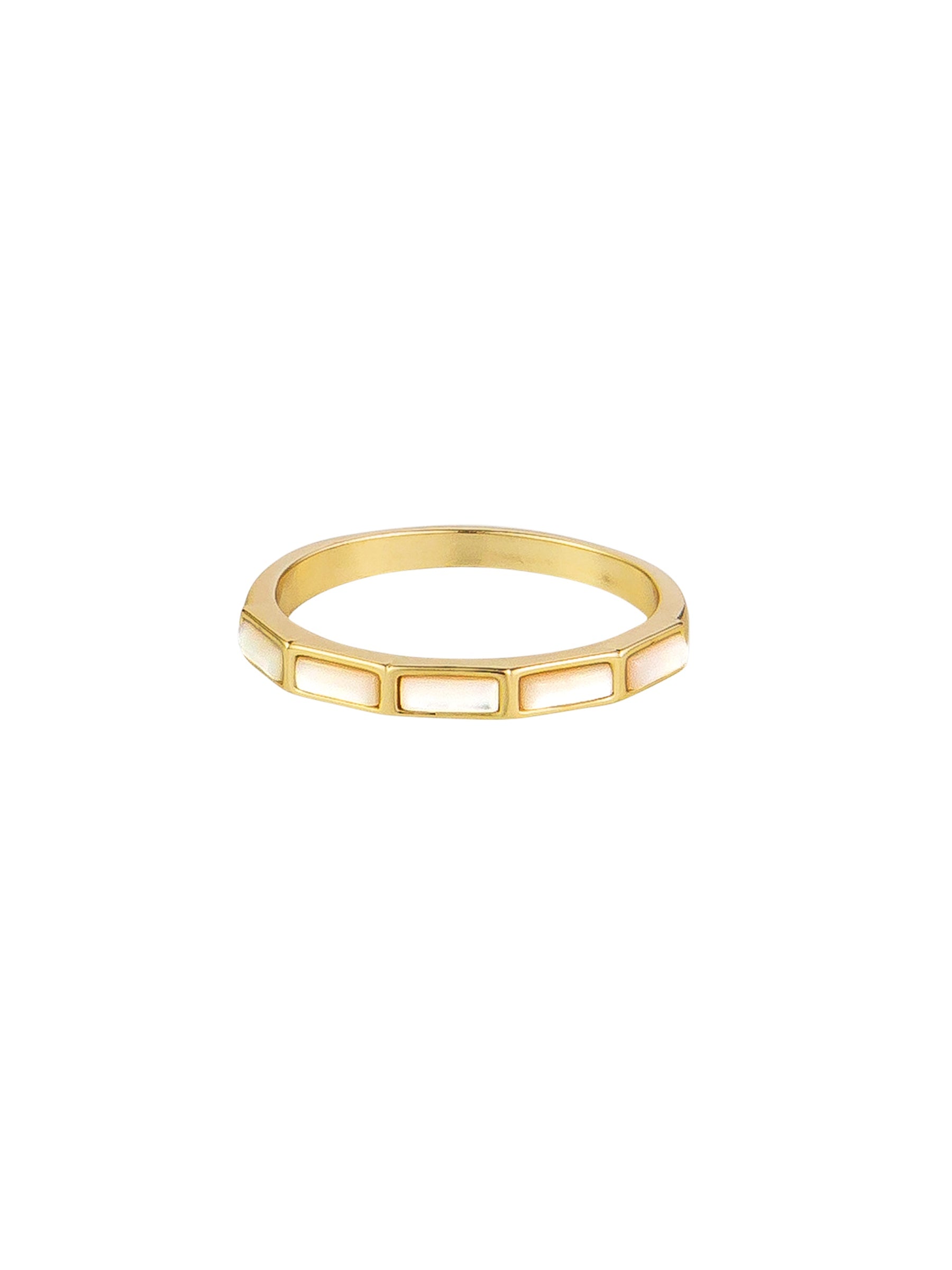 Gold White Opal Half Band Ring