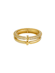 Gold & Crystal Double Band Ring