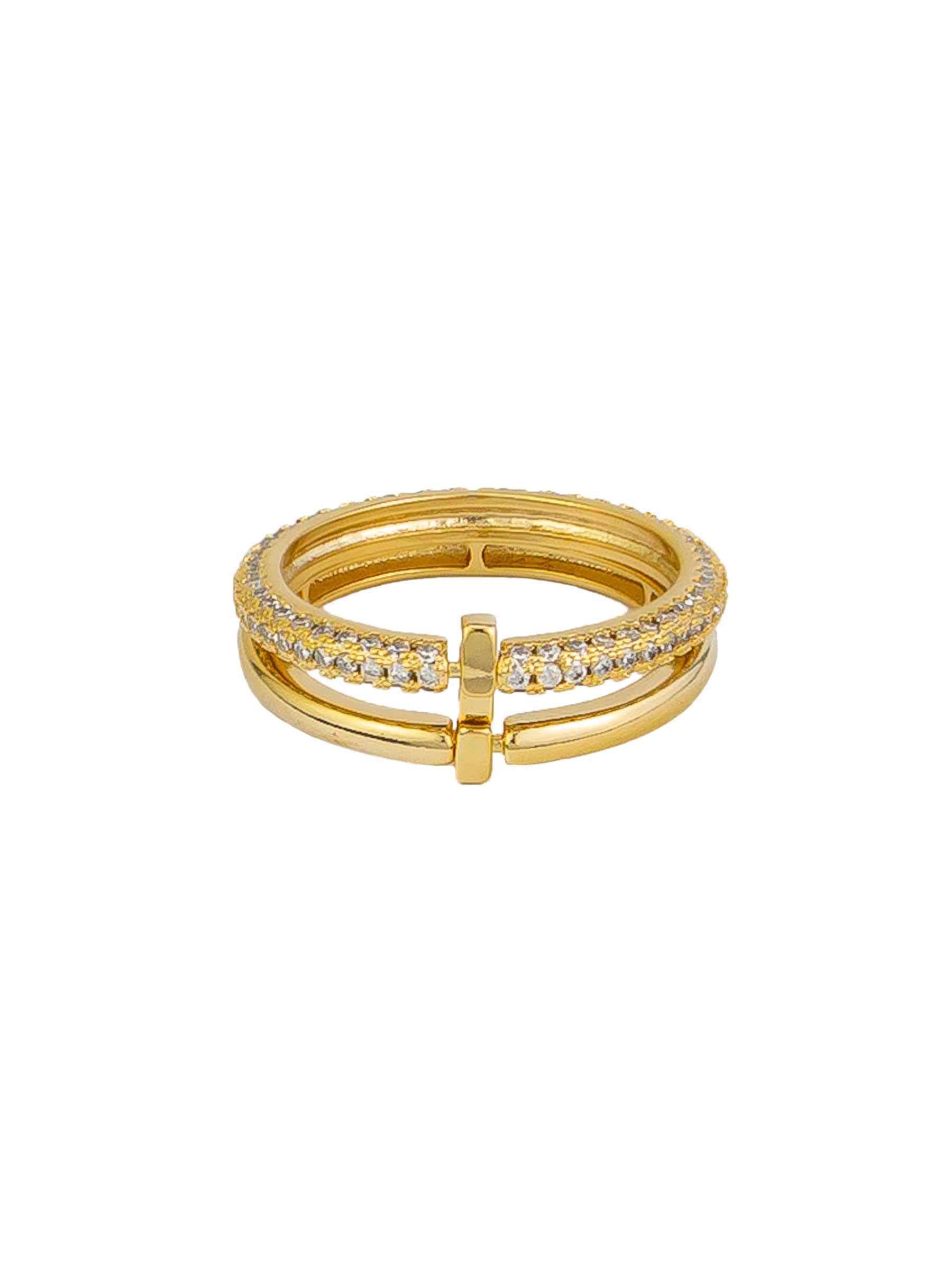 Gold & Crystal Double Band Ring
