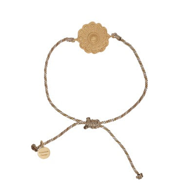 Gold Plate Berber Pendant on Adjustable Beige Silk String Bracelet