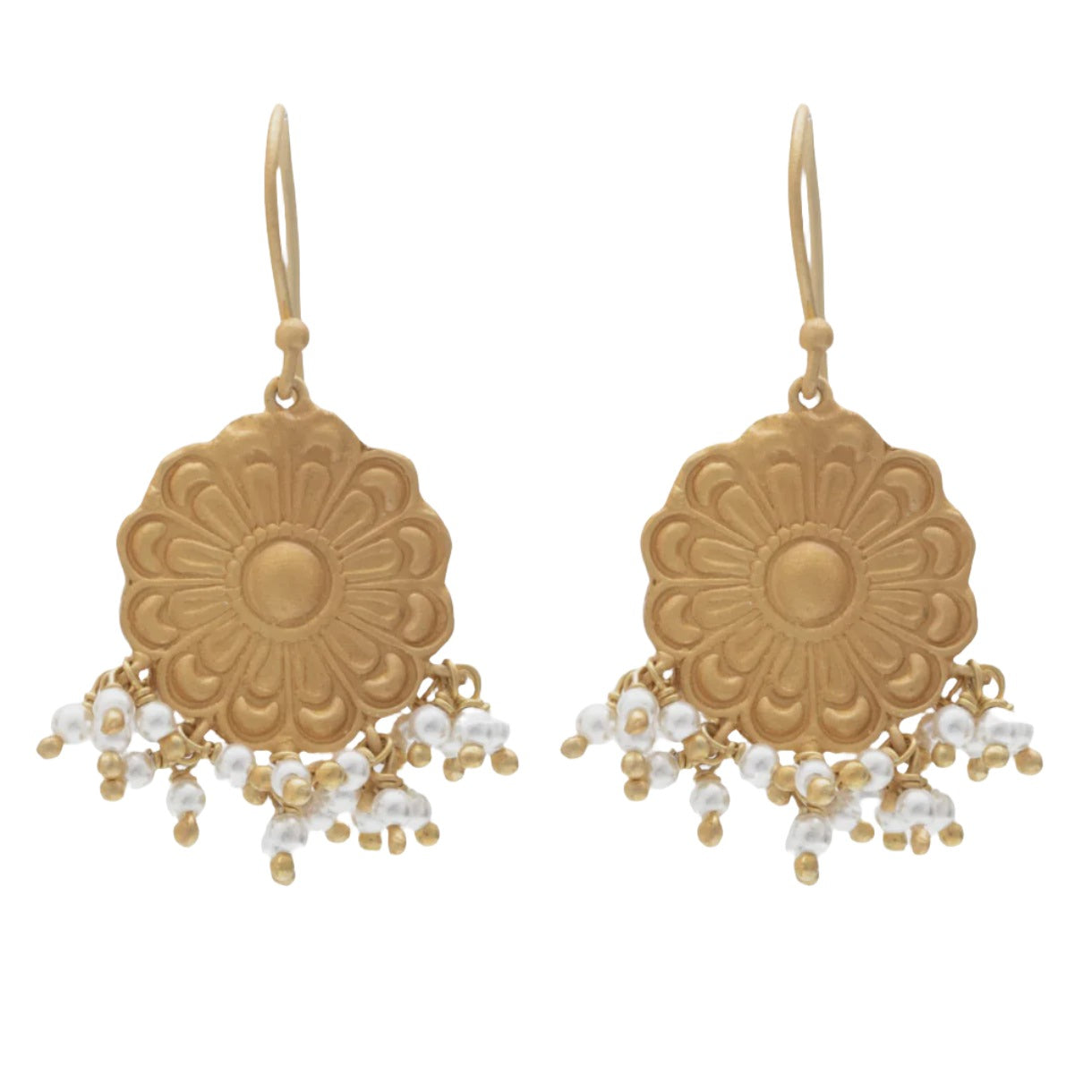 Gold Plate Berber Earrings with Pearl Beads