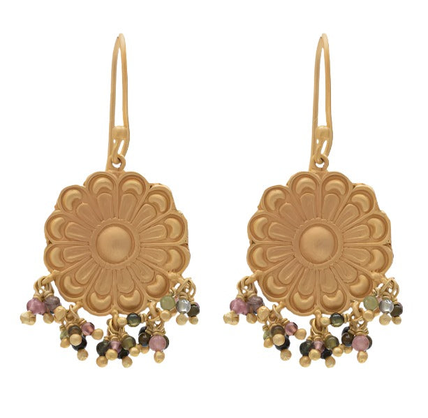 Gold Plate Berber Earrings with Multi Tourmaline Beads