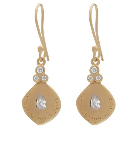 Gold Plate Pokhara Tear Drop Earrings with Cubic Zirconia