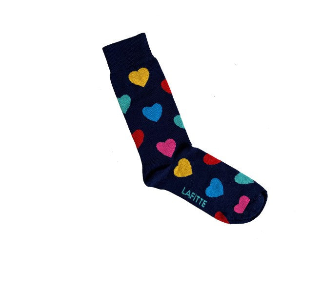 LAFITTE Socks - Hearts - Navy (W8-12, M6-11)