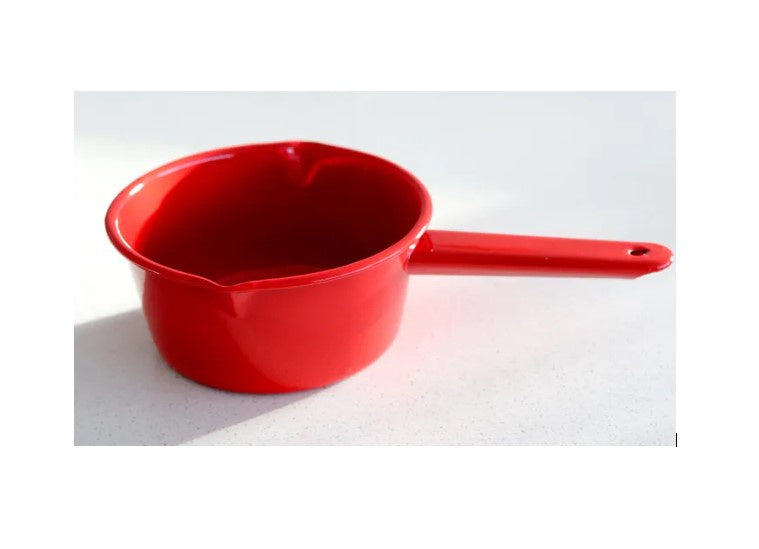 Red Enamel Double Lipped Milk Pan