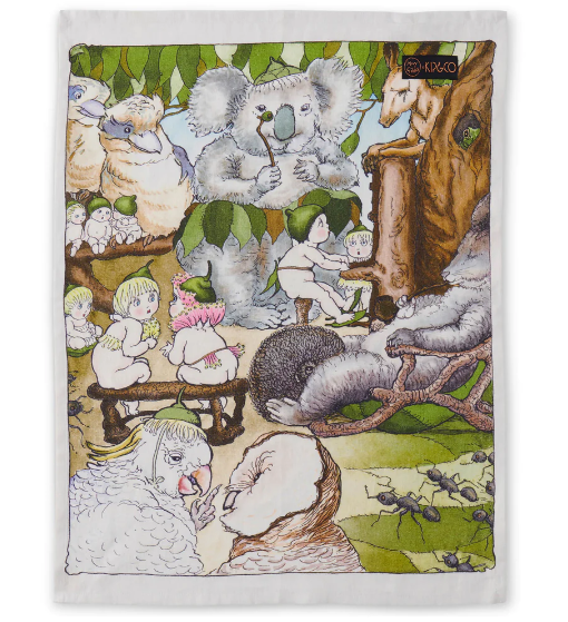 May Gibbs Linen Tea Towel - Bush Meeting