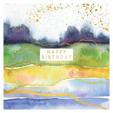 Happy Birthday Landscape Watercolour Card
