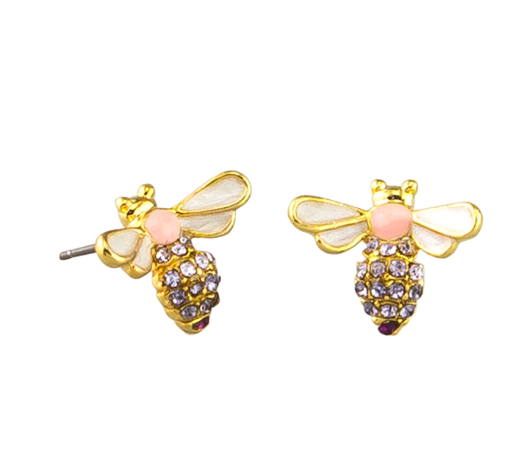 Busy Bee Stud Earrings, Pink - Gold