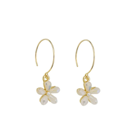 Crystal Flower Drop Earrings - Gold