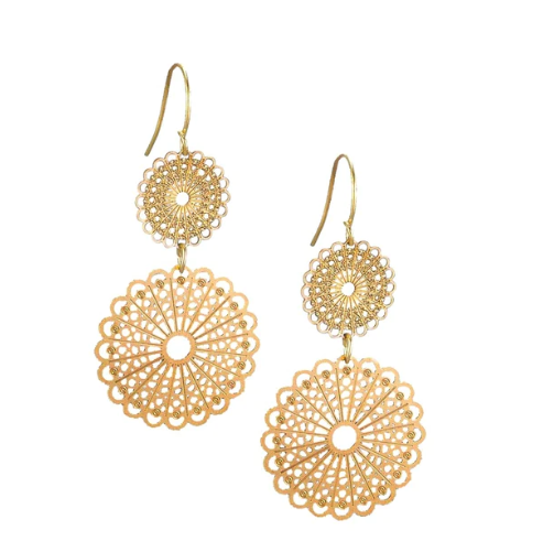 Double Lace Drop Earrings - Gold