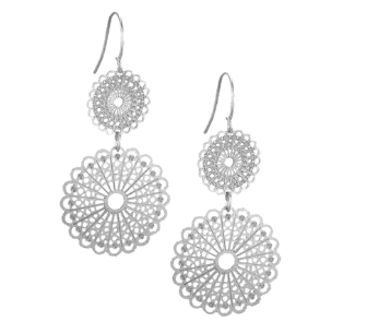 Double Lace Drop Earrings - Silver
