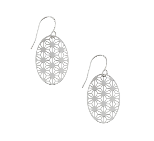 Oval Filigree Drop Earrings - Silver