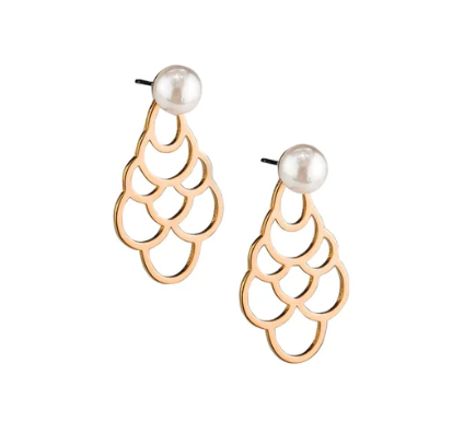 Mermaid Pearl Drop Stud Earrings - Gold