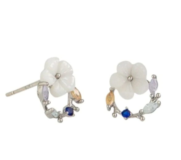 Flower Garden Stud Earrings - Silver