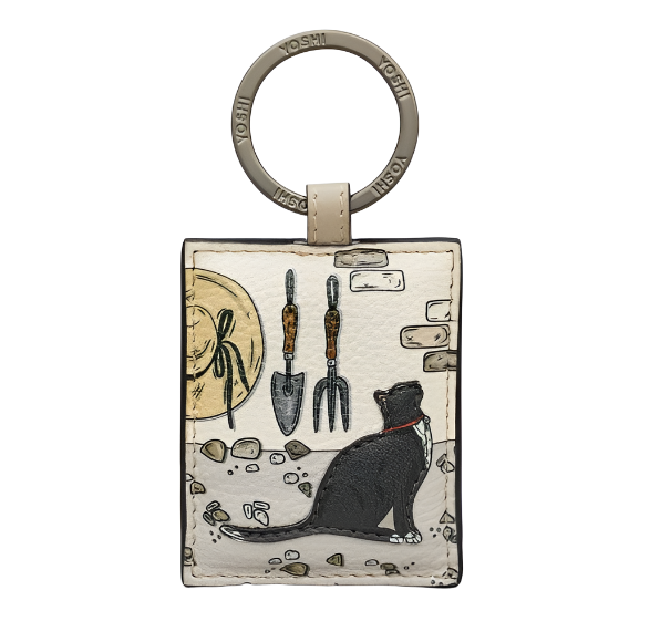 Leather Keyring - Country Cottage Black Cat